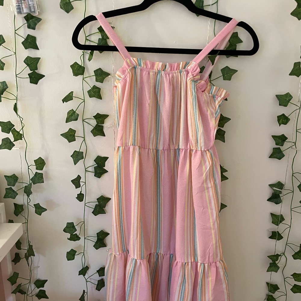 Girls Pink Striped Sundress (Size 10)